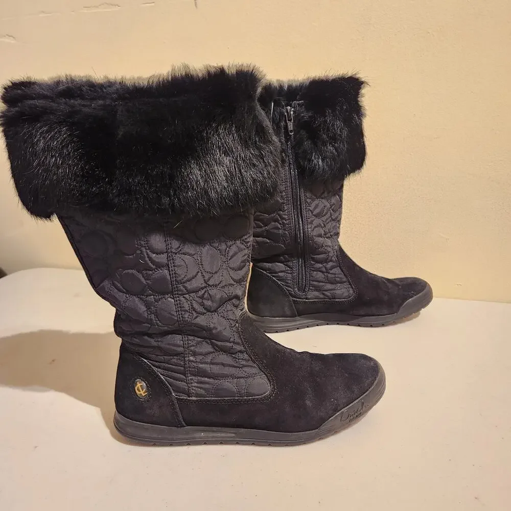 Coach Black Faux Fur Lined Quilted Boots Size 6 Women's Winter Snow Designer Y2K
